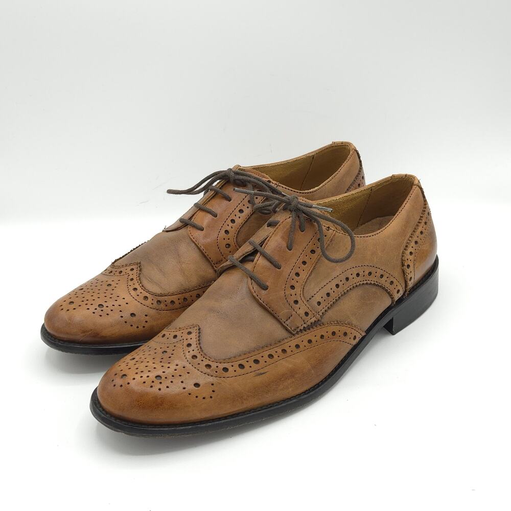 Vero Cuoio Men’s Size EU 42 US 9 wing tip brown tan dress  shoes  Made in Italy